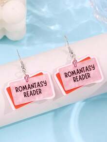 1對創意趣味時尚可愛精緻粉色ROMANTASY READER耳環 女士日常珠寶 - 彩色 - 查看 4