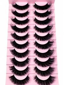 New 10 Pairs 22mm 3D Mink Fur False Eyelashes, 8D Dense Fluffy Soft Eyelash Extensions For Natural Makeup Look - 黑色 - 查看 3
