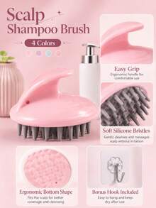 1pc Soft Silicone Shampoo Brush, Dry & Wet Use Scalp Massage Brush, Deep Cleaning Exfoliating Stress Relief, Handheld Shower Brush, Suitable For Home Bathing, SPA, Travel, Unisex For Adults, Students And Children - Multicolor - View 3