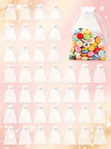 1/10/50pcs White Drawstring Gift Packaging Bags, Small Transparent Mesh Jewelry Storage Bags, Wedding Favor Bridal Party Candy Jewelry Earrings Bracelet Cosmetics Sample Mini Packaging Storage Gift Bags - Multicolor - View 1