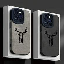 Antler Pattern Faux Leather Phone Case For IPhone 17 16 Pro Max 15 14 13 12 11 Pro Max XR X XS 7 8 Plus  Anti-Drop Cover 01CI - 淺灰色 - 查看 4