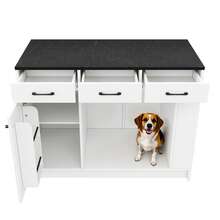 Kitchen Island With 3 Drawers, Adjustable Shelf, Pet-Friendly Area - White (120x60x90cm) - White - View 9