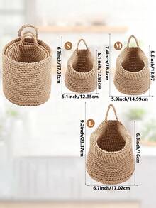 1/3pcs Wall Hanging Baskets, Woven Rope Storage Baskets, Bohemian Style Wall Hanging Storage Baskets, Suitable For Kitchen, Bedroom, Bathroom And Home Decor - Khaki - View 9