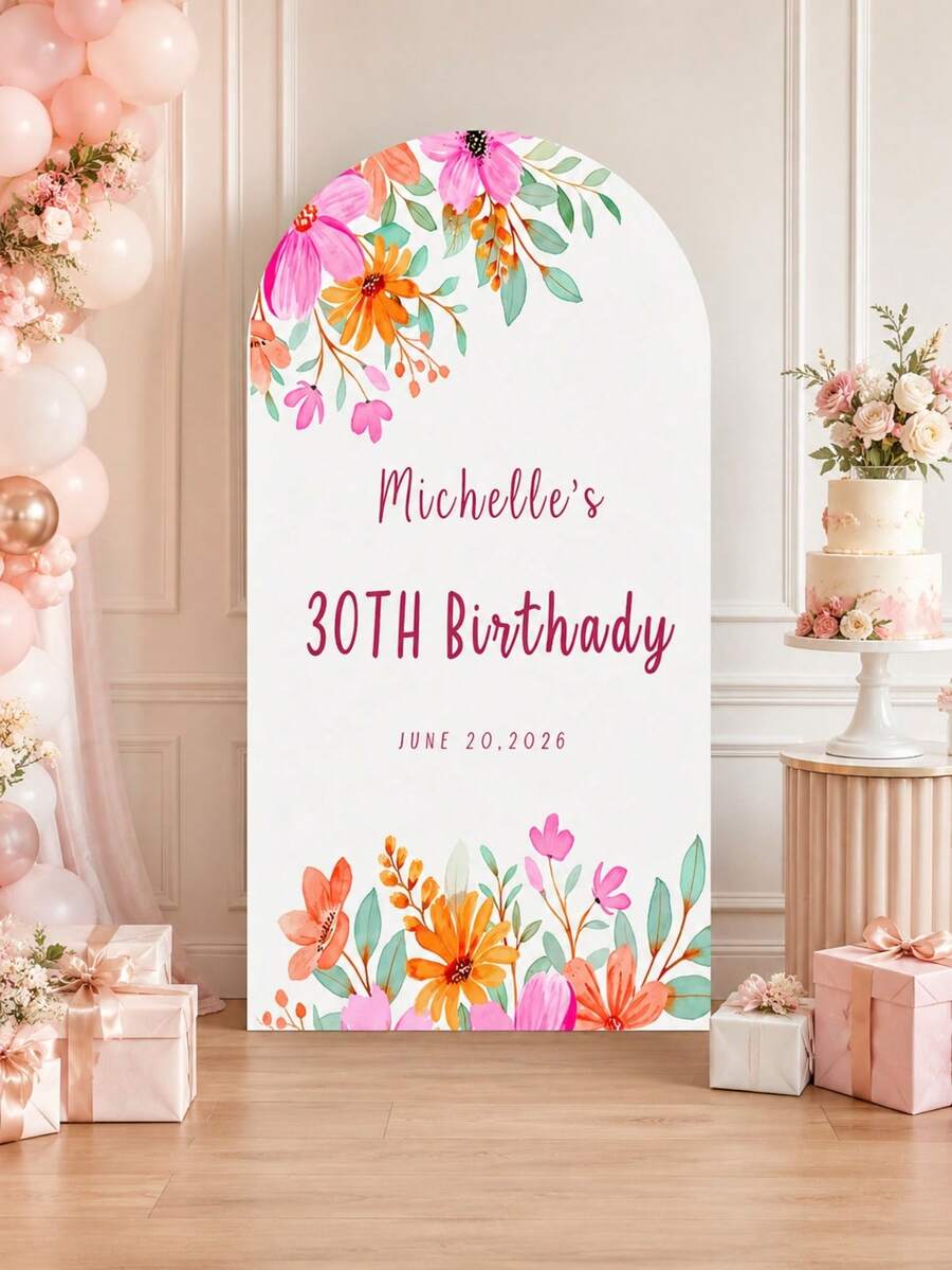Personalized Custom Text Elastic Arch Backdrop Banner - Custom Backdrop For Birthdays And Events, Suitable For Domes, Multiple Sizes Available, Polyester Material, No Power Required, Perfect For Birthday Party Event Backdrop | Modern Arch Design | Polyester Elastic -- (Arch Not Included, Fabric Backdrop Only) - Multicolor - View 1