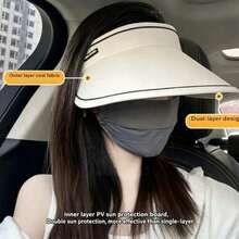 1pc Hollow Top Wide Brim Sun Hat, Full Face UV Protection, Lightweight And Portable, Suitable For Summer Outdoor Use - Multicolor - View 2