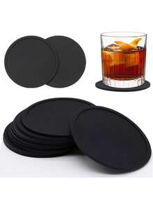 1-6Pack Black Silicone Coasters, Heat Resistant Glass Coasters, Drink,Coffee Table And Bar Furniture Protectors, Round Coffee Coasters,Heat Resistant Glass Coasters,Table, Kitchen,Office,Bar Table Protectors, Black Coaster Set, Party Supplies - Multicolor - View 11