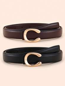 Women's Letter Alloy Buckle Decor Daily Commute Street Fashion Versatile Belt - Multicolor B - View 9