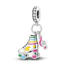 1pc S925 Sterling Silver Fantasy Fairy Tale Pendant Bead, Glow-In-The-Dark Witch House, Purple Magic Hat Broom, Rainbow Roller Skates, Teacup Rabbit Enamel Rhinestone Design, Dreamy Childlike Style, Comes With Gift Box, Suitable For Bracelets And Necklaces, Handmade DIY Jewelry Making, Creative Holiday Gift Accessory For Girls - Multicolor - View 13