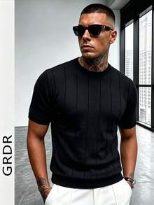 GRDR 男士夏季圆领罗纹针织短袖T恤，户外休闲装 - 黑色 - 查看 4