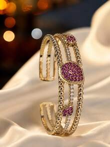 1pc Women's Fashion Elegant Luxury Multi-Layer Pearl Texture Open Bangle Bracelet With Water Drop Inlaid Decoration, Versatile Jewelry Accessory For Date, Evening Party And Commute - Bracelet - View 5