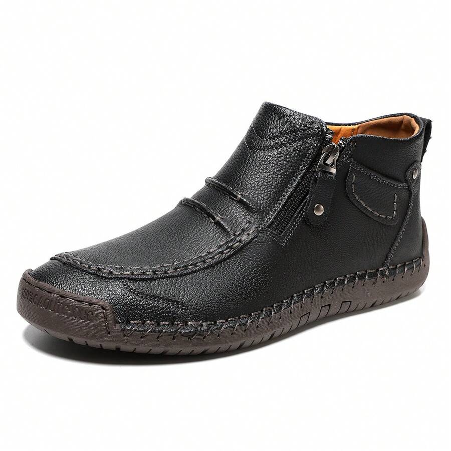 Men's Plus Size Outdoor Casual Shoes Flat Hand-Stitched Zipper  Boots Short Ankle Boots