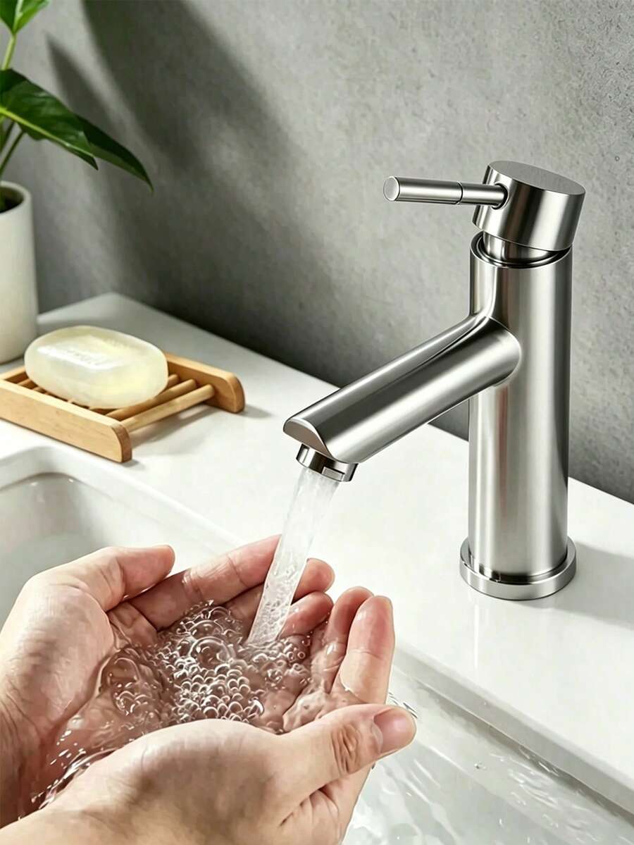 Single Hole Stainless Steel Bathroom Basin Faucet, Single Handle Cold Water Bathroom Sink Faucet, Brushed Finish, 304 Stainless Steel Construction, Single Handle Ceramic Valve Core, Single Hole Installation, Classic Cold Water Design, Modern Minimalist Style, Suitable For Kitchen Sink, Bathroom Washbasin And Vanity, Modern Home Decor, Modern Bathroom, Home Bathroom And Outdoor RV Sink Faucet, Ideal Gift For Family And Friends