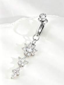 1pc Fashionable Silver Sexy Vintage Luxury Exaggerated Star & Flower Pendant Belly Piercing Jewelry, Suitable For Daily Wear, Party, Date, Holiday, Music Festival, Summer Beach Vacation, Memorial Gift For Friends, Family, Couples, Women, Original Design - Silver - View 1