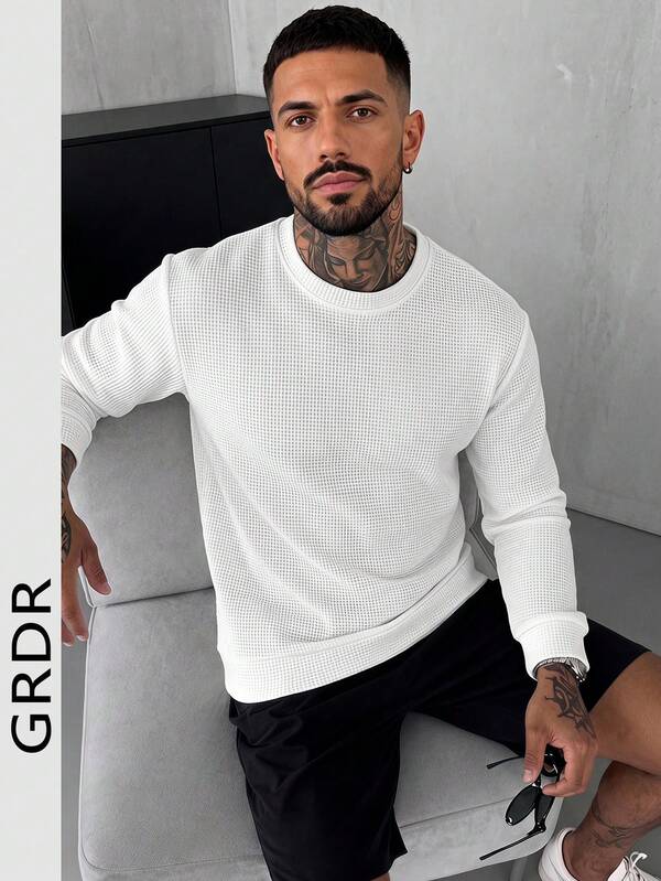 GRDR Men's Casual Daily Commute Versatile Textured Crew Neck Top