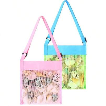1/3 piezas Bolsa de playa de malla brillante - Ligera, con correa de hombro ajustable, diseño plegable, perfecta para actividades al aire libre, picnics y recolección de conchas, esencial de playa | Bolsa de mano brillante | Asa duradera, adecuada para niños y niñas, se puede usar como equipo de fiesta de natación en la playa, también es un regalo ideal para amigos y mujeres, esencial de viaje
