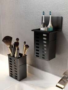 1pc Multi-Function Dual-Use Hollow Drainage Storage Cup, Countertop And Wall-Mount Universal, Toothbrush And Toothpaste Holder, Wall-Mounted Bathroom Comb And Razor Storage Rack, Drill-Free Bathroom Shelf, Kitchen Utensil Storage Rack, Stationery Pen Holder - Multicolor - View 5