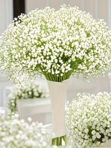 White Artificial Baby's Breath Flowers, Realistic Touch, Suitable For Wedding, Party, Home Garden Decoration, Handmade Texture Artificial Flower Bouquet, Suitable For Home Outdoor Yard Garden Decoration, White Artificial Baby's Breath, White Baby's Breath - 29cm - Artificial Plastic Material, White Artificial Flower - White - View 1