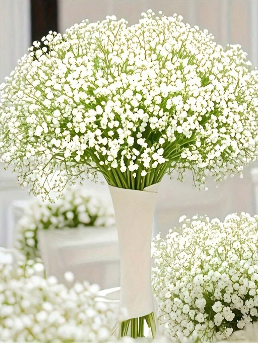 White Artificial Baby's Breath Flowers, Realistic Touch, Suitable For Wedding, Party, Home Garden Decoration, Handmade Texture Artificial Flower Bouquet, Suitable For Home Outdoor Yard Garden Decoration, White Artificial Baby's Breath, White Baby's Breath - 29cm - Artificial Plastic Material, White Artificial Flower - White - View 1