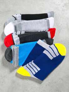5 Pairs Men's Fashion Colorblock Mid-Calf Sports Socks, Moisture-Wicking Breathable Athletic Socks, Suitable For Running, Fitness Training And Casual Daily Wear - Multicolor - View 4