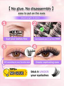 Rikuaild 120pcs Bulu Mata Tempel D-Curl, Lembut & Halus, Ekstensi Bulu Mata DIY 8-16mm dengan Lem Siap Pakai, Mudah Dipasang untuk Pemula, Cocok untuk Sehari-hari, Pernikahan, Kencan, Bulu Mata Berkelompok, Bulu Mata Individual, Bulu Mata Palsu - Hitam - View 6