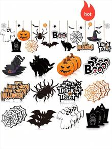 12pcs/24pc/36pc/48pc Halloween Wooden Hanging Hollow Tree Decorations, Trick Or Treat Party Supplies, Halloween Hanging Decor With Classic Color Design To Brighten Your Home Interior, Cute And Beautiful Font, Perfect Gift To Express Love And Wishes To Family Or Loved Ones - View 2