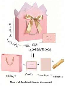 4pcs Gift Bag Set, Includes 1 Gift Bag, 1 Tissue Paper And 1 Card With Ribbon, Shopping Bag, Packaging Bag With Handle, Decorative Bow Handbag, Suitable For Girls Wedding Party Christmas Thanksgiving New Year Wedding Birthday High-End Paper Handbag, Valentine's Day Bridesmaid Girlfriend Party Gift, Valentine's Day And Other Occasions - Multicolor - View 19