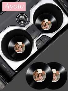 2 Buah Tatakan Gelas Mobil Vinyl Record Foto Kustom, Alas Gelas Mobil Kulit PU Universal 2,75 inci, Aksesori Interior Mobil Gambar DIY yang Dipersonalisasi, Hadiah Kenangan Pernikahan, Keluarga, dan Hewan Peliharaan Kustom - MultiWarna - View 9