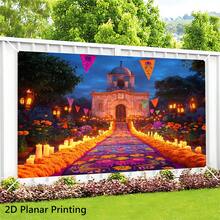 1pc Halloween Backdrop, Day Of The Dead Church Night, Wall Decoration Banner, Suitable For Living Room, Party Venue, Youth Room, Yard Decoration, Suitable For Halloween Party, Day Of The Dead Gathering - A - View 4