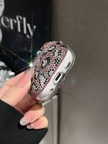 1pc High-End Luxurious Bling Bling Rhinestone Earphone Protective Case, Girl Heart Full Rhinestone Design, Anti-Drop Anti-Loss, Suitable For AirPods Series Bluetooth Earphone Protective Shell - Pink - View 3
