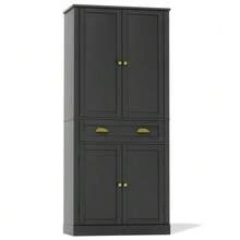 182 Cm Storage Cabinet, 4 Doors And 1 Drawer, 2 Doors With Shelves, 6 Storage Compartments And 4 Adjustable Shelves, Suitable For Kitchen, Dining Room And Living Room, White - Black - View 9