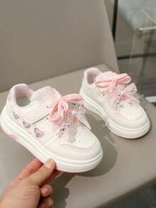 Children's Dreamy Color Rhinestone Princess Style Breathable Non-Slip Wear-Resistant Design Super Cool Versatile All-Season Chunky Sneakers - Pink - View 4