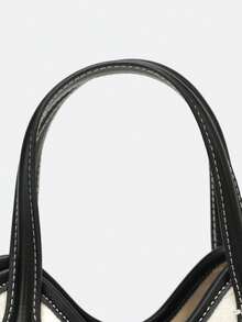 Dedoo Two Tone Canvas PU Bucket Handbag, Color Block Top Handle Crossbody Purse, Minimalist Daily Shoulder Bag For Back To School Work Shopping - Black - View 7