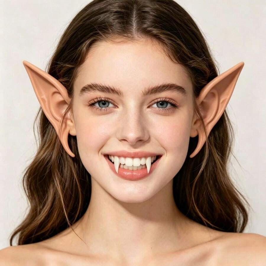 Halloween Realistic Latex Elf Ears Cosplay Prop Party Costume Vampire Fangs Anime Accessory - White - View 1