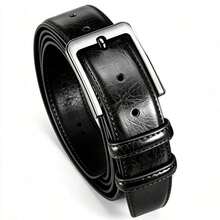 Men's Alloy Buckle Belt, Business Casual Style, Versatile Pants Belt, Pin Buckle Design, No Hole Required, Easy Adjustment, Fine Texture, Soft Touch, Suitable For Daily Commute, Workplace Wear, Dating And Gatherings - Black - View 1
