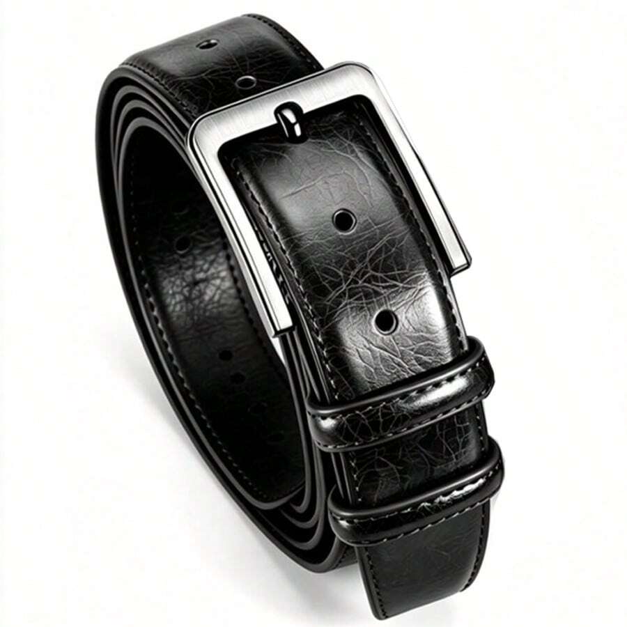 Men's Alloy Buckle Belt, Business Casual Style, Versatile Pants Belt, Pin Buckle Design, No Hole Required, Easy Adjustment, Fine Texture, Soft Touch, Suitable For Daily Commute, Workplace Wear, Dating And Gatherings - Black - View 1