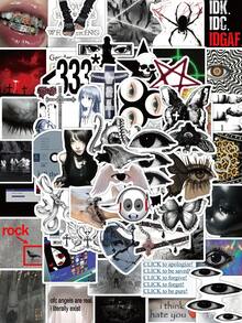 65 Pcs Dark Gothic Meme Stickers, Edgy Aesthetic Decals With Occult & Symbol Mashups For DIY Personalization, Alternative Subculture Vinyl Set For Kindle, Laptop, Notebook, Journal, Scrapbook Suplies, Office Decor, Desk Accessorries - Multicolor - View 2