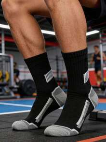 5/10/20 Pairs Random Style Men's Comfortable Colorblock Mid-Calf Socks, Breathable Sports Socks With Anti-Slip Silicone, Suitable For Spring And Autumn - Multicolor - View 4