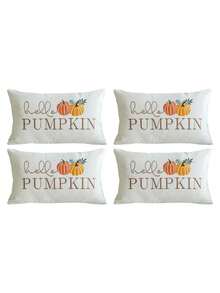 1/2/4pcs,2D Flat Printing Thanksgiving Short PlushPillowcase, Harvest Hello Pumpkin Letters Throw Pillow Covers, Single Side Embroidery, 19.6 X 11.8 Inches, Suitable For Sofa, Living Room, Bedroom Home Decoration, No Pillow Core - Multicolor-d - View 9