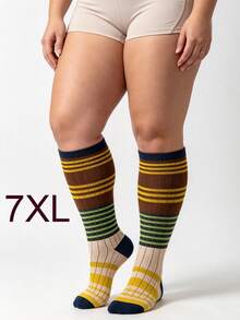1 Pair Unisex Couple Striped Retro Sports Compression Calf Socks, Running Fitness Hiking Versatile, Autumn/Winter New Arrival - Multicolor - View 11