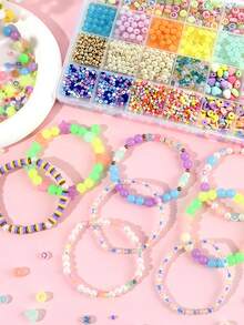24 Grids Mixed Acrylic Beads Jewelry Making Kit, Letter Beads Pearl Star Flat Round Spacer Beads With Elastic String Scissors, DIY Bracelet Necklace Handcraft Accessories Supplies Storage Box Set - Multicolor - View 4