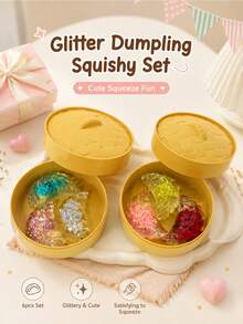 Soft & Squishy Dumpling And Bun Squeeze Toys, Cute Food-Inspired Stress Relief Toys With Glitter Gel And Foam Beads, Soft Slow Rebound Sensory Toys For Stress Relief, Sensory Play, Desk Fidget, Party Favors, Classroom Rewards, Gift Bags And Prizes - Multicolor - View 6