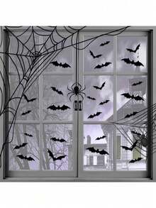 12/48pcs Halloween Bat Decorations, Black 3D Scary Bat Stickers, Suitable For Home Decor DIY Wall Decals, Bathroom, Indoor Halloween Party Supplies - Multicolor - View 6