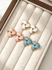 6pcs Twisted Enamel Stud Earrings Set, Soft Macaron Daily Accessories, Anniversary Gift - Multicolor - View 2