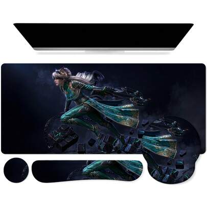 Silver Modified Sports Car Cool White Hair Girl Large Extended Gaming Mouse Pad, Light Blue Sky Simple White Base JDM Racing Wide Desk Mat, Fresh Street Racing Anime Decor Pad For PC Gamers Laptop Office