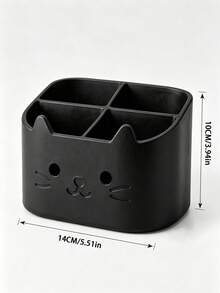 This Practical Desktop Organizer Combines Pen Holder And Multi-Functional Storage Box Functions, Featuring A Cute Cat Face Design With Multiple Compartments To Neatly Store Pens, Pencils, Markers And Various Office Supplies - One Size - View 3