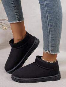 Botas de Piel de Talla Grande Versátiles con Suela Gruesa, Botas de Tobillo sin Cordones Estilosas para Interior/Exterior, Botas de Nieve Cálidas - Negro - Ver 6