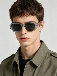 1pc Men's Vintage Geometric Fashion Glasses, Solid Color Polycarbonate Frame, Grey Lenses, Minimalist Cool Style, Lightweight, Suitable For Commute And Outdoor, Includes Glasses Case - Multicolor - View 13