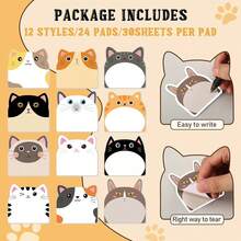 1/3/12pcs Cute Cat Cartoon Sticky Notes, Adhesive Cat Stickers, Strong Adhesion, Convenient For Office And Study, Suitable For Back To School Season, Refrigerator Message Notes - Multicolor - View 3