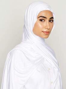 1 pieza Bufanda larga de unicolor clásico para mujer, bufanda elegante casual con flecos, pañuelo de tela de modal de punto premium, adecuado para la vida diaria, viajes y fiestas, pañuelo retorcido a juego - Blanco - Ver 4