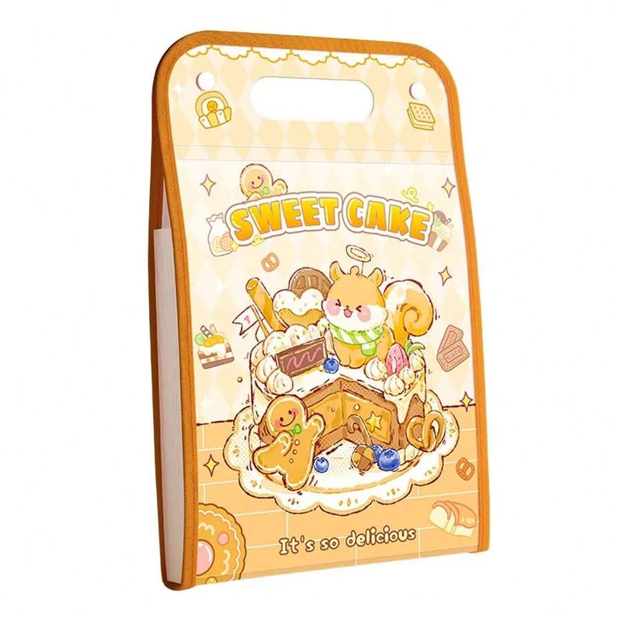 Carpeta Infantil A4 con Dibujos Animados de Animales, Portátil, Impermeable, de Tres Capas, Gran Capacidad, Bolsa de Archivo para Clasificación, Bolsa de Almacenamiento de Documentos para - Beis - Ver 1